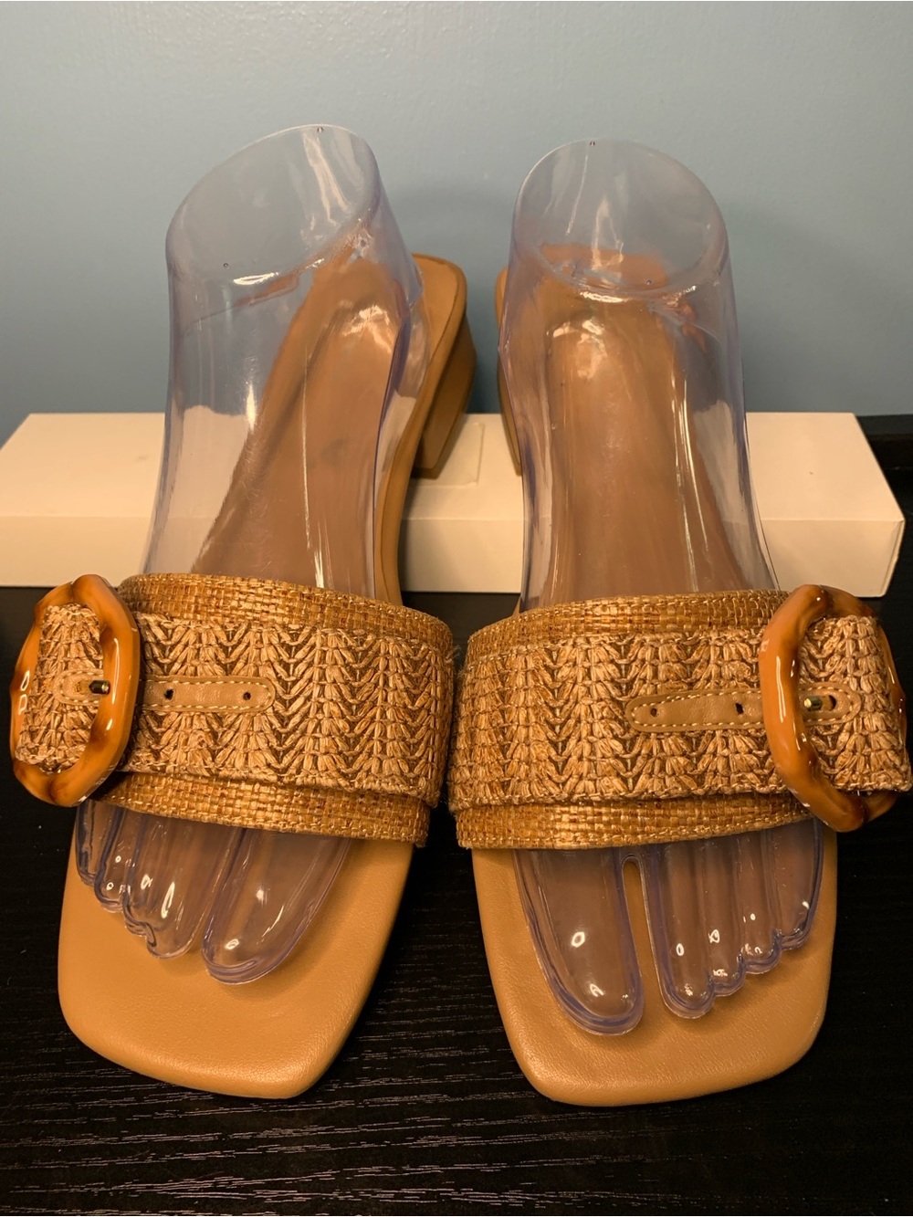 Easy Spirit Tan Woven Buckle Slide Mules